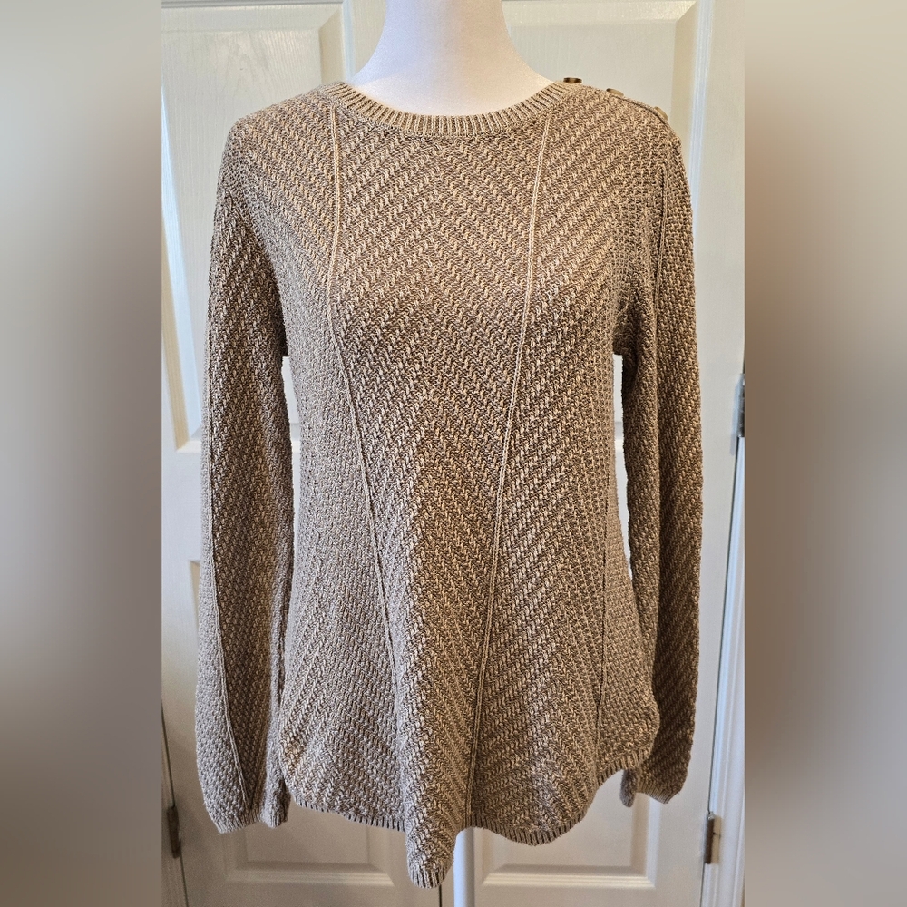 Eight Eight Eight Tan Herringbone Knit Cotton Sweater-Women's Size Small